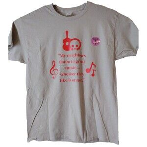 Alien Highway T Shirt Men's L Beige Rock And Roll Music Skull Head w/Guitar